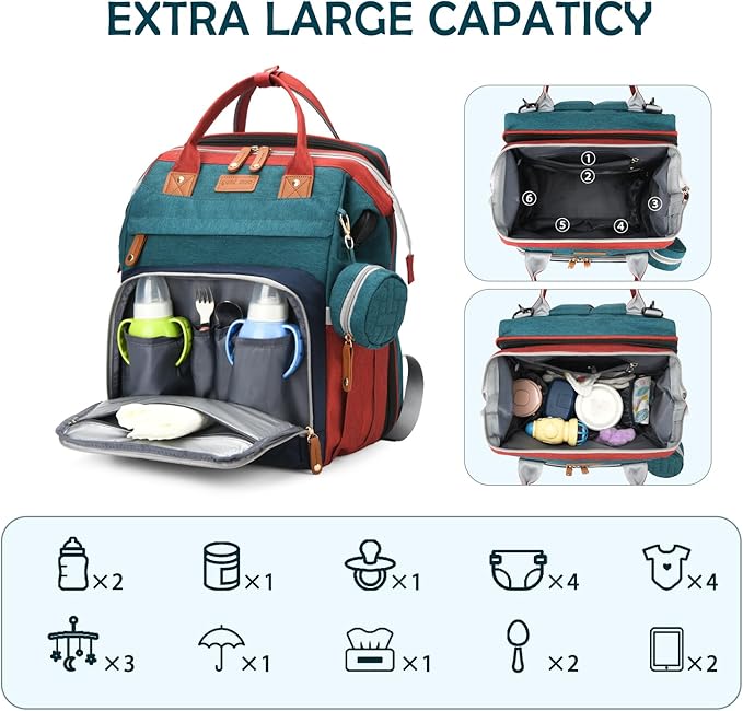 Diaper Bag Backpack, Multifunction Waterproof Diaper Bag for Baby, with Diaper Changing Station, Newborn Essentials Must Haves, Baby Portable Bag, Unisex, RGB