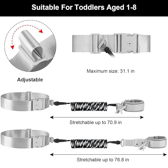 Accmor Toddler Waist Leash + Anti Lost Wrist Link with Lock, Hands-Free Baby Safety Belt Kids Elopement Leash Child Secure Public Walking Tether for Two Children & Special Needs ADHD/ASD Autistic