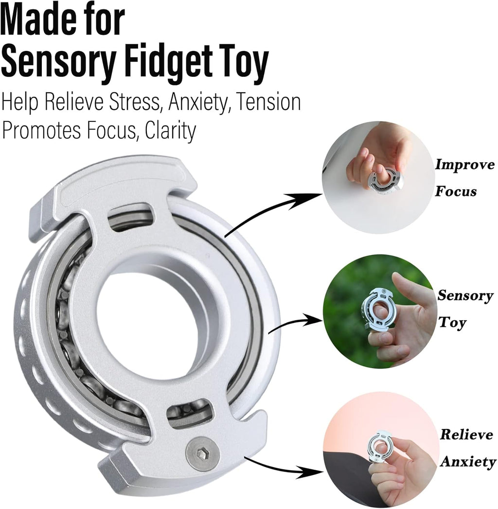 FREELOVE Ring Fidget Spinner for Adults, Men Finger Haptic Roller, Small Metal Clicker Toys, Ball Bearing, Black Fingears Spinning EDC for Anxiety Stress