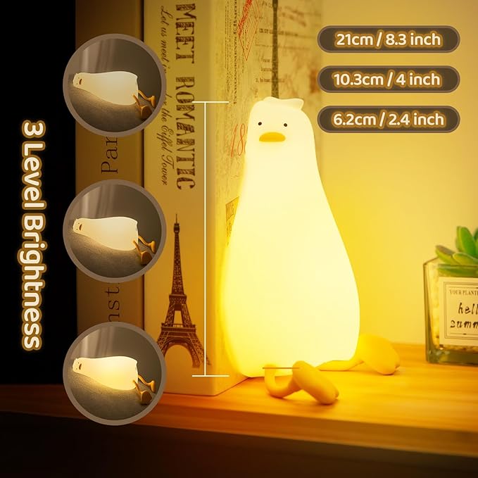 Existential Crisis Duck Lamp - 3-Level Dimmable Rechargeable Night Light for Kids Breastfeeding & Nursery | Silicone, Touch Control & Lying Flat Design, Toddler Room Safe (Ducky Lay Lamp)