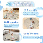 Baby Play Mat, Oversize Shell Tummy Time Mat with 6 Detachable Baby Activity Toys, Baby Gyms & Playmats for Babies 0-6 Months, Baby Mat for Floor Newborn Baby Shower Gifts (Beige)