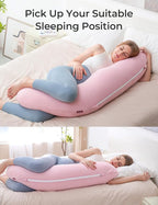 Momcozy Body Pillow for Pregnancy, J Shaped Pregnancy Pillows for Side Sleeping, Soft Maternity Pillow with Jersey Cotton Cover for Head Neck Belly Support, Pink