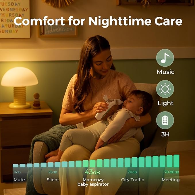 Momcozy BreezyClear™ 2-in-1 Electric Nasal Aspirator with Spray, Nasal Aspirator for Baby, 65kPa Nose Sucker with 4 Adjustable Suction Levels,Portable Electric Nose Cleaner,Light & Music Soothing