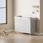 Baby Changing Table with 9 Fabric Drawers, Waterproof Diaper Changing Station & Pad, Mobile Nursery Diaper Changing Table, Baby Furniture, Bedroom, White