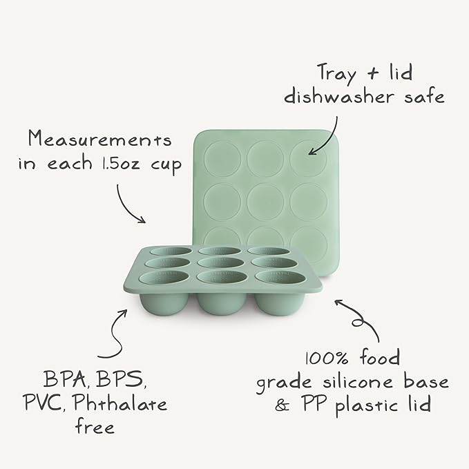mushie Silicone Baby Food Freezer Tray with Lid | 9 Cups x 1.5oz | BPA Free Storage Container (Blush)