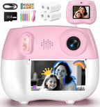 Kids Instant Print Camera Selfie Function - Front Rear Dual Kid Camera with 1080P Video for Girls Ages 3-12, Toddler Portable Travel Print Digital Camera for 3 4 5 6 7 8 9 10 11 12 Year Old Pink