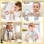 Baby High Chair Suction Toys Teething Chew - Silicone Apple Teething Relief Toys Silicone Teethers Table Toys, Food Grade Silicon for 6 12 18 Months(Beige)