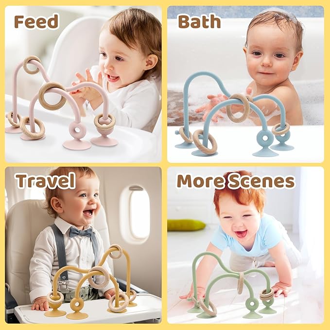 Baby High Chair Suction Toys Teething Chew - Silicone Apple Teething Relief Toys Silicone Teethers Table Toys, Food Grade Silicon for 6 12 18 Months(Red)