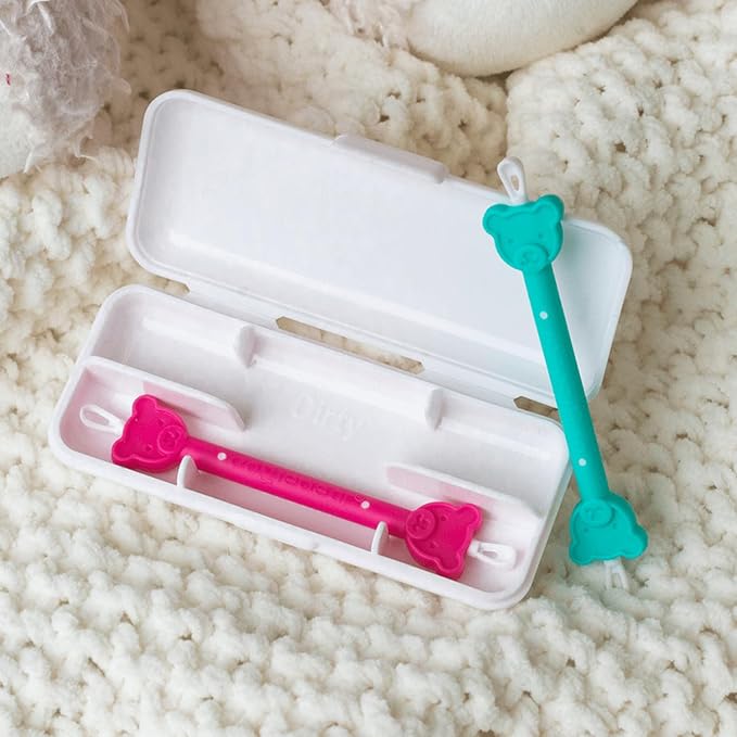 oogiebear: Baby Nose Cleaner & Ear Wax Removal Tool - Safe Booger & Earwax Removal for Newborns, Infants, Toddlers - Dual-Ended - Essential Baby Stuff, Diaper Bag, Raspberry & Seafoam with case