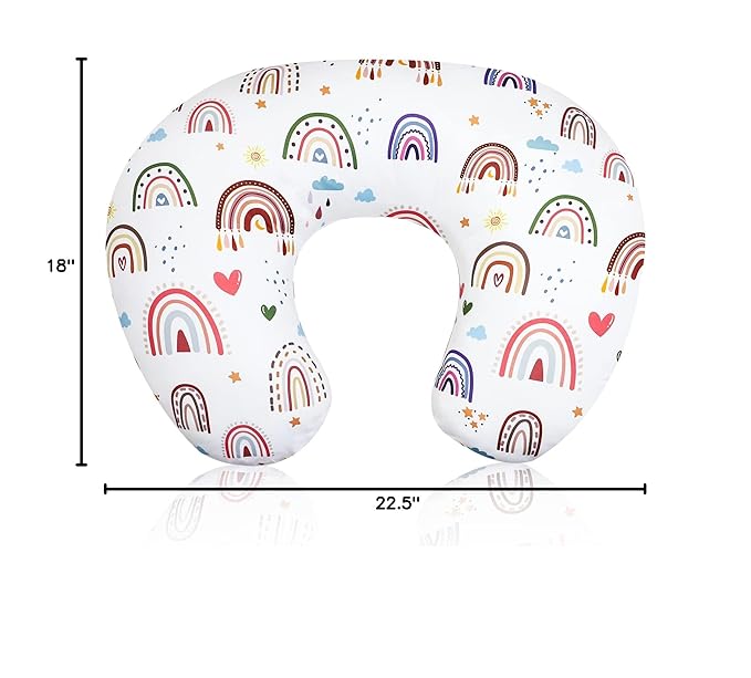 Rainbow Nursing Pillow Cover, Breastfeeding Pillow Slipcover for Baby Girls/Boys, Soft Snug Fits On Newborn Feeding Pillow Case