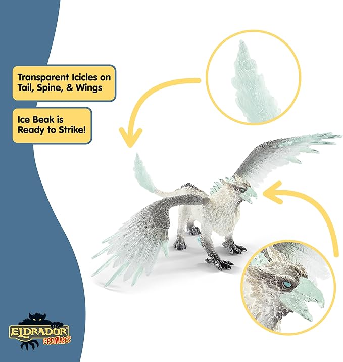 Schleich Eldrador Creatures - 13" Ice Griffin Toy - Movable Wing Dragon Action Figure for Boys and Girls - Mythical Creature Figures - Fantasy Beast Figurine - Fun Monster Toys for Kids Ages 7+