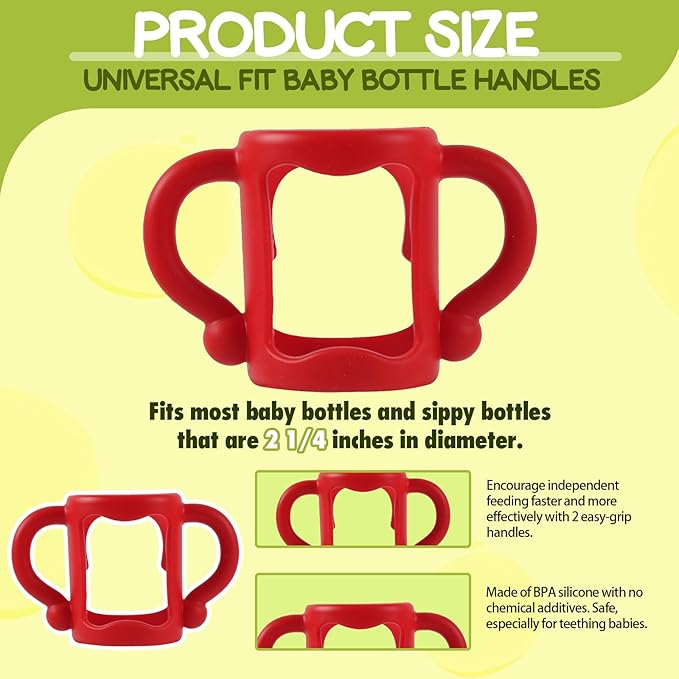 TonGass (4-Pack) Bottle Handles for Dr Brown Narrow Baby Bottles with Easy Grip Handles to Hold Their Own Bottle - BPA-Free Soft Silicone - Red Blue Pink and White
