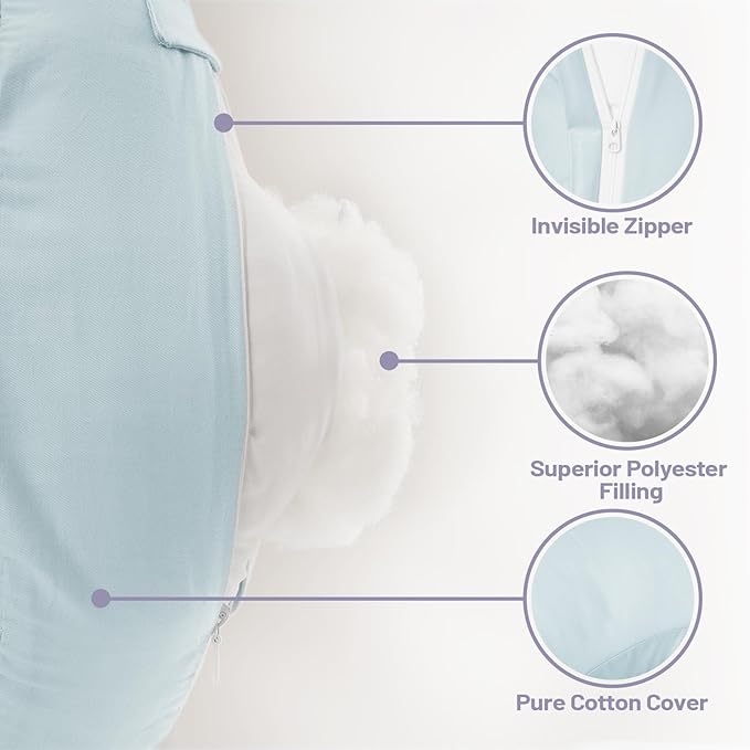 Breast Feeding Pillows for Mom, Soft Cover with Breathable Filling, Machine Washable, Cotton, Light Blue