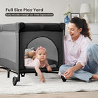 Large Pack and Play, Baby Bed Portable Crib with Diaper Changing Table Mattress Hanging Toys & Decor, Travel Bassinet Bedside Sleeper Playard from Newborn to Toddlers