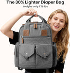 Diaper Bag Backpack - Large Diaper Bag with Portable Changing Pad as Baby Shower Gifts, Lightweight Waterproof Unisex Travel Baby Bag with 4 Insulated Pockets and Stroller Buckles, Dark Grey