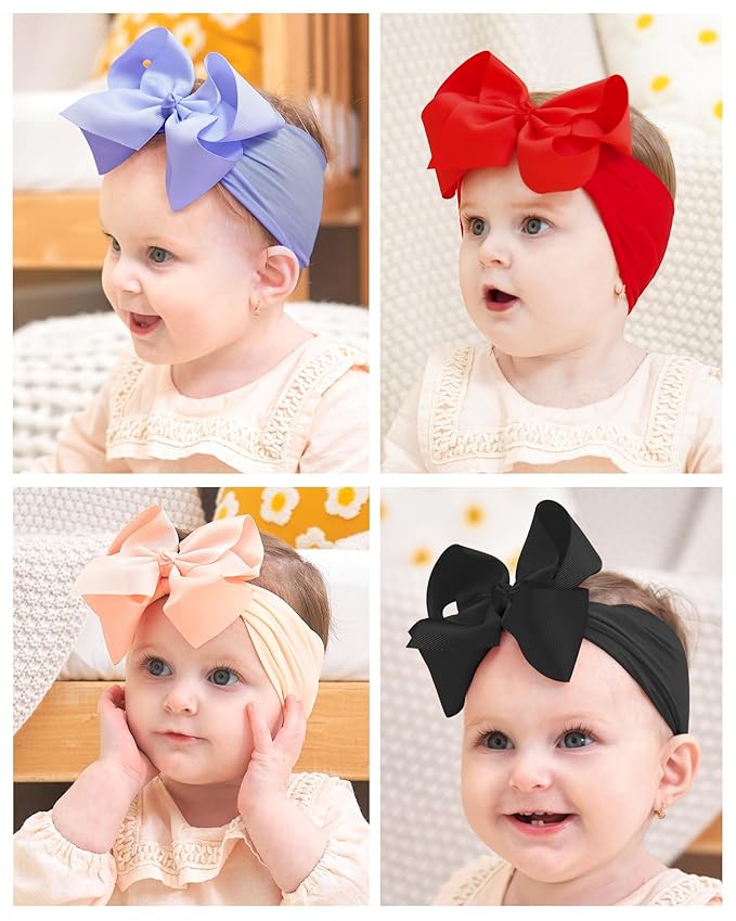 doboi Baby Girl Headbands Set - 20pcs Hair Bows and Nylon Headbands, Big Bows for Infant, Newborn, and Toddler Girls