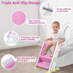 Easy Storage Potty Training Seat with Ladder, Adjustable Step and Toilet Seat Height, Easy-Grip Handles for Climbing, Foldable Portable Toddler Toilet Trainer, Perfect for Small Bathrooms