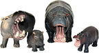 FUNSHOWCASE African Jungle Animals Toy Hippos Hippopotamus Figure Realistic Plastic Figurine Playset Lot 4-Piece