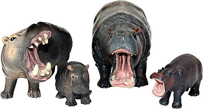 FUNSHOWCASE African Jungle Animals Toy Hippos Hippopotamus Figure Realistic Plastic Figurine Playset Lot 4-Piece