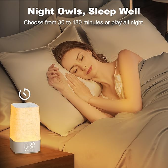 4-in-1 Sunrise Alarm Clock White Noise Sound Machine for Heavy Sleepers, Adults & Kids – Gentle Wake Up Light Alarm Clock with 30 Soothing Sounds, Dimmable Amber Breathing Night Light for Bedrooms