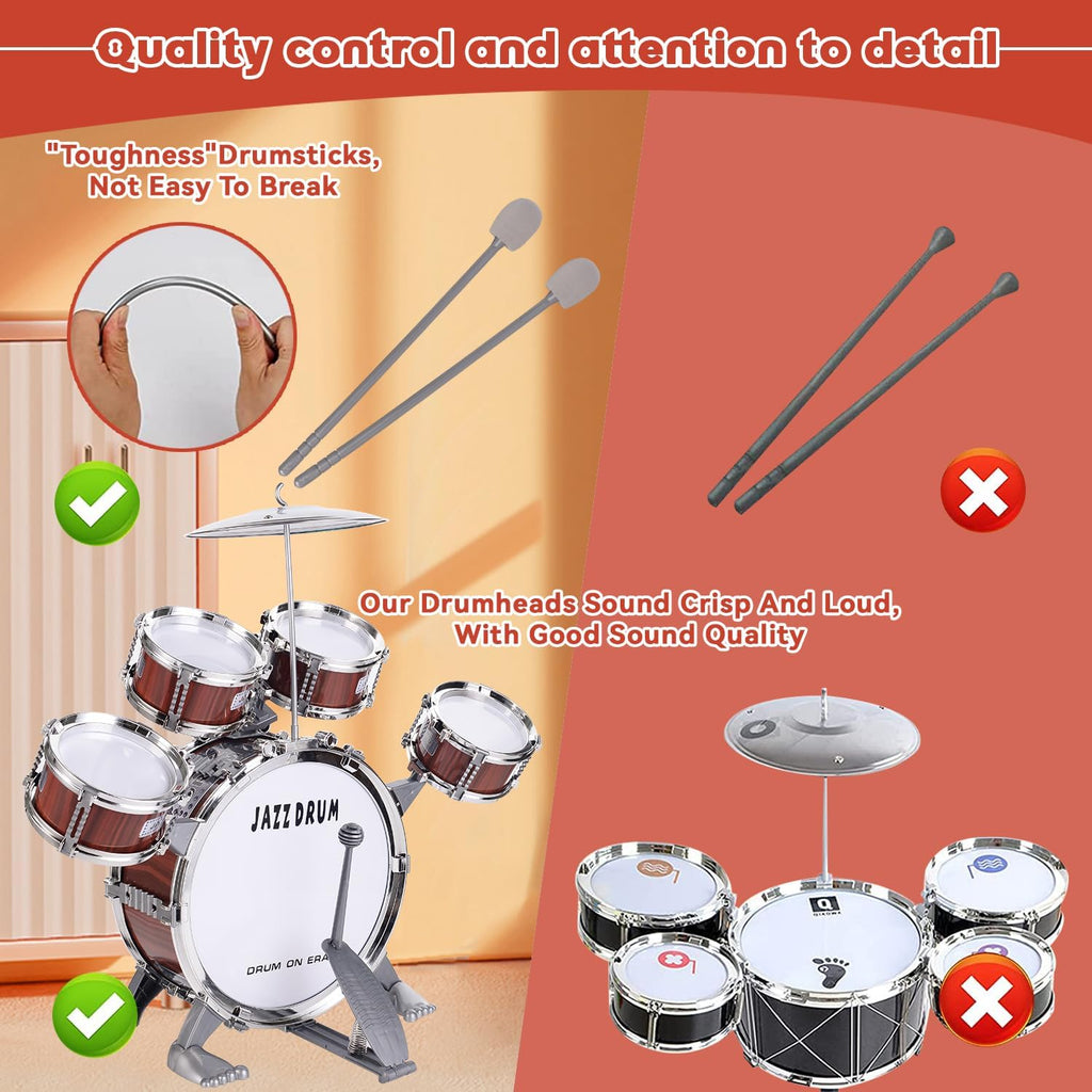 Kids Drum Set, Toddler Jazz Drum Kit Music Toys 5 Drums Percussion Musical Instruments Birthday Early Education Xmas Gift Toys for 3 4 5 6 Year Old Girls Boys