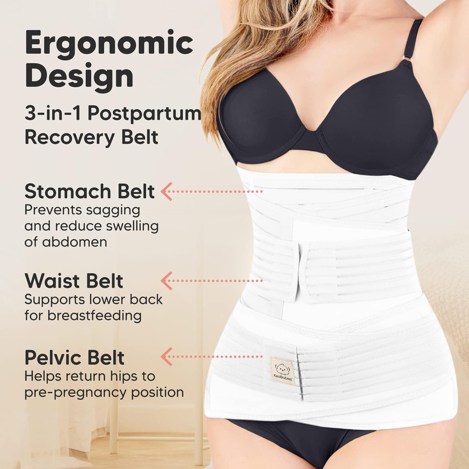3 in 1 Postpartum Belly Support Recovery Wrap – Postpartum Belly Band, After Birth Brace, Slimming Girdles, Body Shaper Waist Shapewear, Post Surgery Pregnancy Belly Support Band (Matte White, M/L)