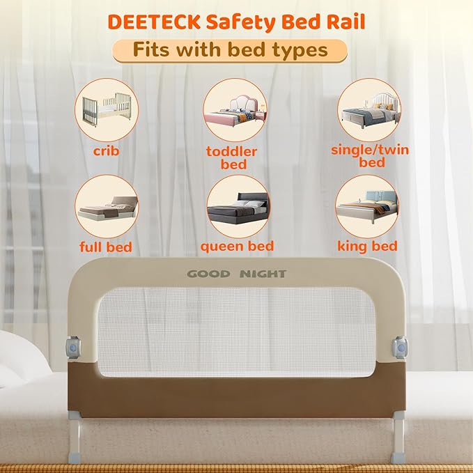 Bed Guard Rail for Toddlers - 32" Adjustable Heights & Folding up Portable Bed Railing for Baby - Toddler Bed Rails Guard for Crib, Twin, Bunk,Full Size, Queen & King Bed