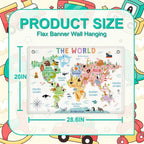 World Map Banner Playroom Decor Wall Hanging, Playroom Wall Decor Educational Banner Flag, Cute Cartoon Animal Wall Flag Nursery Bedroom Toddler Room Decor Classroom Decorations, Banner for Room