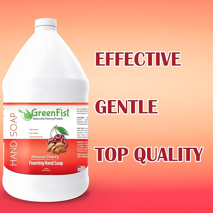 GreenFist Foaming Hand Soap Refills Almond Cherry Scent Jug Foam Refill Made in USA, 128 ounce (1 Gallon)