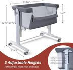 Electric Bassinet for Baby, 3 Speeds Automatic Rocking Bassinets with All mesh, 5 Height Adjustment Bedside Crib for Nweborn, 8 Music, Wheels, Light Grey
