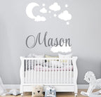 Custom Name with Moon Clouds and Stars - Nursery Baby Name Wall Art - Wall Decal for Nursery Bedroom playroom Decoration (Wide 20x20inch Height)