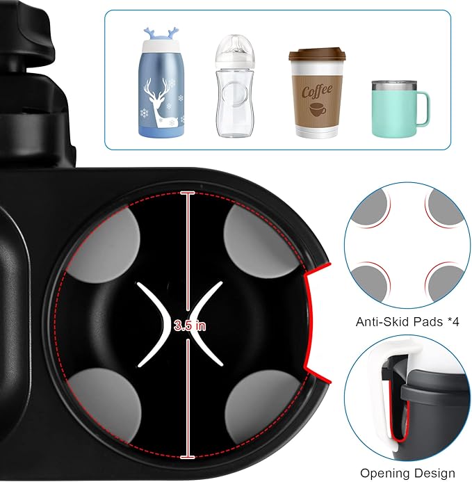 Accmor Stroller Cup Holder with Tray, Universal Cup Holder, Bike Bottle Holder, 360° Rotatable Large Caliber Drinks Holder for Stroller, Bike, Wheelchair, Walker