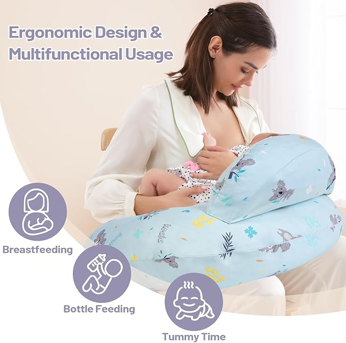 Nursing Pillow for Breastfeeding, Breastfeeding Pillows for More Support for Mom and Baby, with Plus Size Ergonomic Design and Removable Cotton Cover, Blue