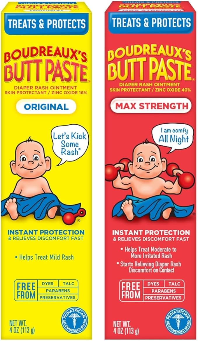 Boudreaux's Butt Paste Diaper Rash Ointment, (Original, & Maximum Strength) (1ea / 4oz) (Variety Pack)