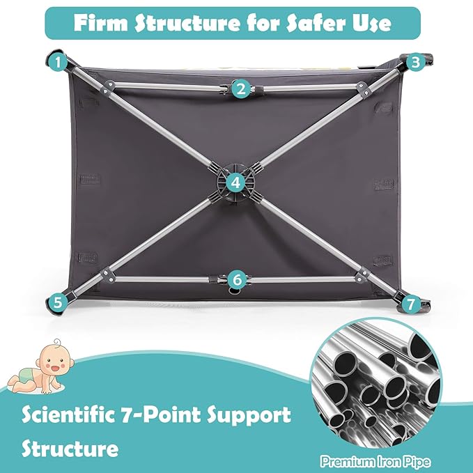 BABY JOY 5 in 1 Pack and Play, Portable Baby Playard w/Bassinet & Diaper Changing Table, Infant Nursery Center Bassinet with Toys & Music & Oxford Bag for Baby Toddlers (Blue, Dot Circle)