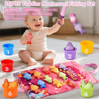Montessori Toys for 1 Year Old - 20PCS Cloth Toddler Pink Fishing Game with Stacking Cups,Baby Color Sorting Toy 12-18 Months One Year Old Birthday Gift,Toddler Toys for 1 2 3 Year Old Boy Girl Gifts