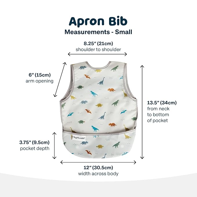Tiny Twinkle Mess Proof Baby Bib - Waterproof & Lightweight Baby-Led Weaning Apron | 100% Recycled Polyester, Easy Clean & Machine Washable (Dinosaur, Small 6-24 Months)