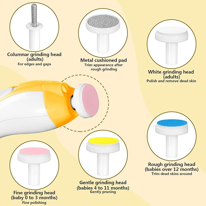 Baby Nail Trimmer Electric, 6 in 1 Rechargeable Baby Nail Clippers Manicure Set Grooming Kit for Toddler Infant or Adults (Yellow)