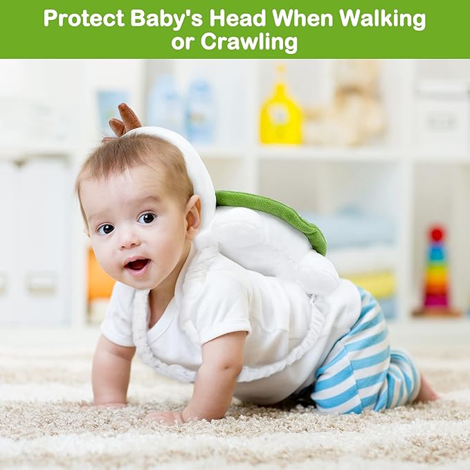 Baby Toddler Head Protector Backpack Safety Pad Adjustable With 3 Pairs Knee Pads for Infant Walker Walking & Crawling Cute Tortoise HX S4