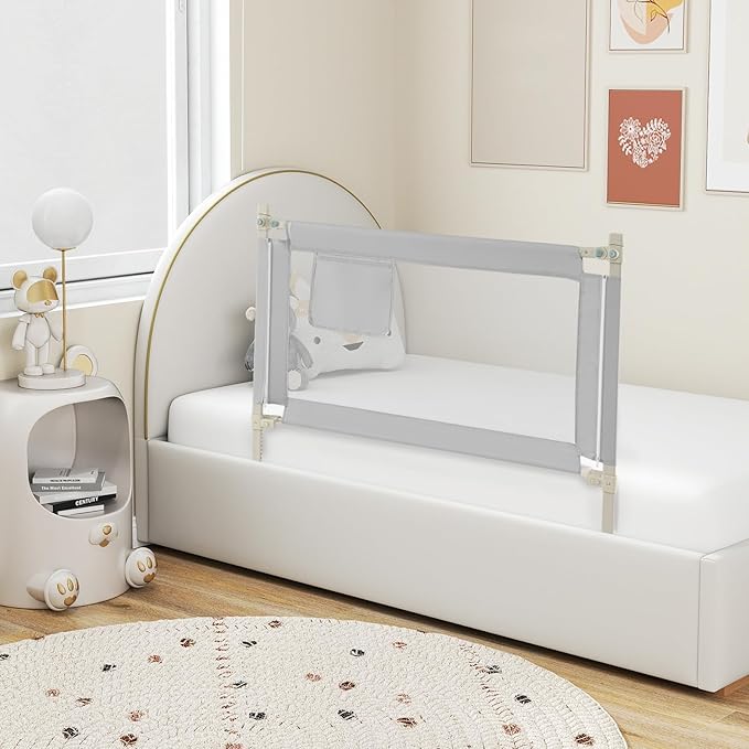 HONEY JOY Bed Rail for Toddlers, 47-Inch Extra Long, Portable Safety Bed Guard Rail w/Side Pocket, Toddler Bed Rails for Crib, King Queen Full Twin Size Bed Mattress (Gray)