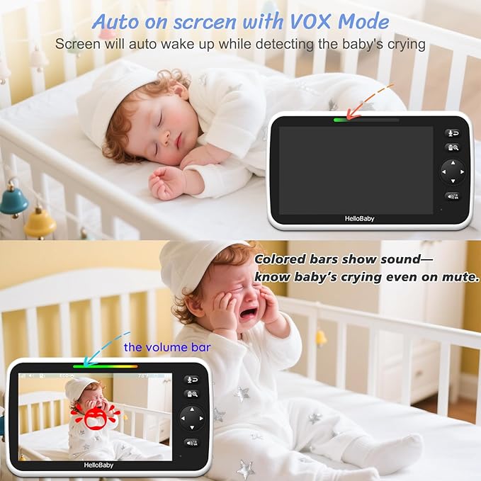 HelloBaby Baby Monitor 2 Cameras, 6'' World First IPS Split-Screen 30H Battery, No WiFi 2-Way Audio, Video, VOX, Double Cameras Pan-Tilt-Zoom, Night Vision, 8 Lullabies, 1000ft for Twins