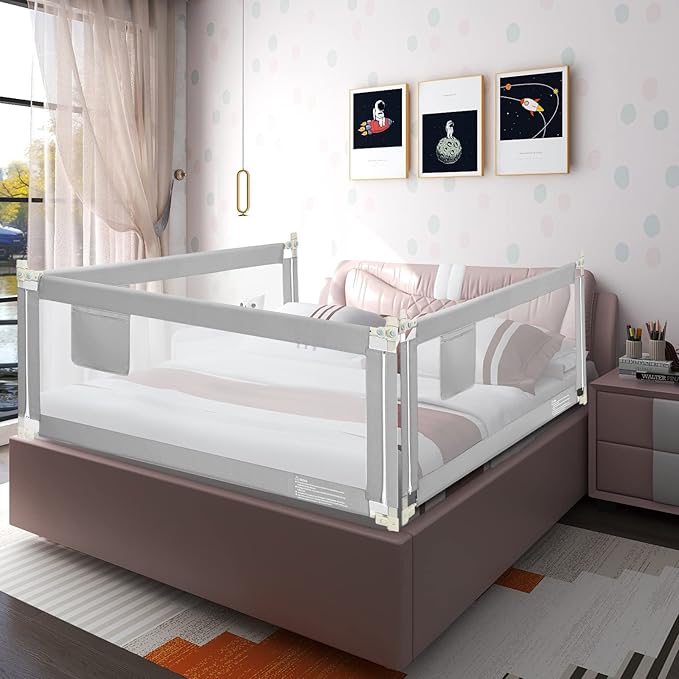 HONEY JOY Bed Rail for Toddlers, 77-in Extra Long, Portable Safety Bed Guardrail w/Side Pocket, Baby Bed Rail Guard, Fit King & Queen Full Twin Size Bed Mattress (77 INCH, Gray)