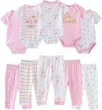 Baby Bodysuit and Pant Set 10-pcs Cotton Soft Newborn Boy Girl Clothes Outfits