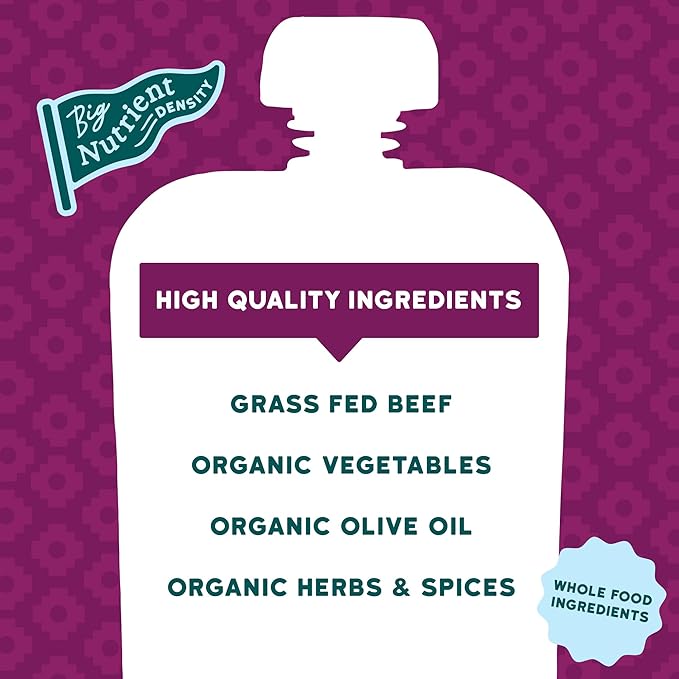 Serenity Kids 7+ Months Baby Food Pouches - Beef Chimichurri 3.5 oz Pack of 12-5g Protein Nutrient-Packed Meat Snacks - BPA-Free Organic Veggie Pouches - On-the-Go Toddler Snacks & Baby Essentials