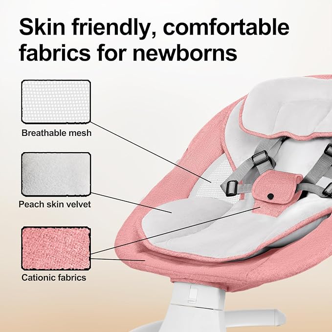 Baby Swing for Newborn to Toddler, 5 Speed Portable Infant Swing with Bluetooth Touch, Remote Control, 10 Lullabies, Timer, 5 Point Harness and Soft Fabric (Pink)