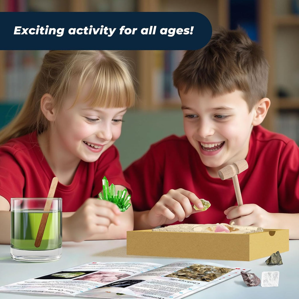 Crystal Growing Kit for Kids, 7 Rocks ＆ Minerals with Mining Kit Tools, Gemstone Dig Kit for Kids, STEM Educational Geology Kit, Science Kits for Kid Age 8-12, Birthday Gifts for Boys Girls