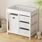 YUFU Baby Changing Table, Diaper Changing Table with Laundry Hamper, 3 Storage Drawers and Pad, Wooden Infant Diaper Changing Station, White