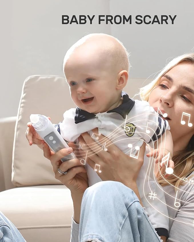 HEYVALUE Nasal Aspirator for Baby, Electric Baby Nose Sucker, Automatic Nose Cleaner with 3 Silicone Tips, Adjustable Suction Level and Music Soothing Function