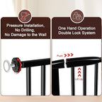 DEARBB Extra Wide Baby Gate Ultra Narrow Spacing 30.11-77.36" Pressure Mounted Double Lock Swing Auto Close Walk Through Metal Safety Pet Gate for Stairs and House Doorway Kitchen