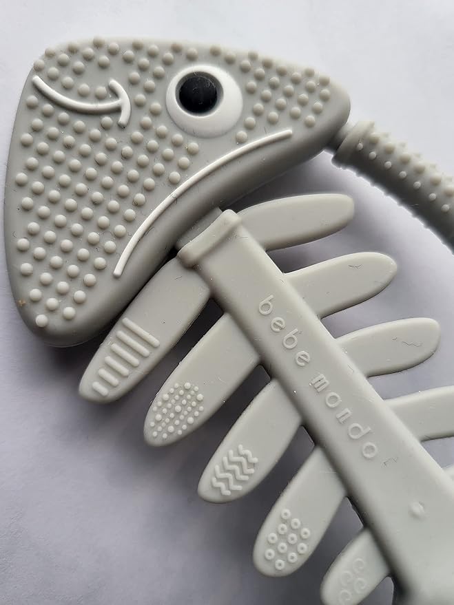 Infant Toys, Teething Toys for Babies 0-6 Months, Baby Teether 3D Fish Hand Pacifier Silicone, Soft-Textured Newborn Infants Baby Toys for Teething Relief 6-12 Months, USA Patent Pending(Grey)